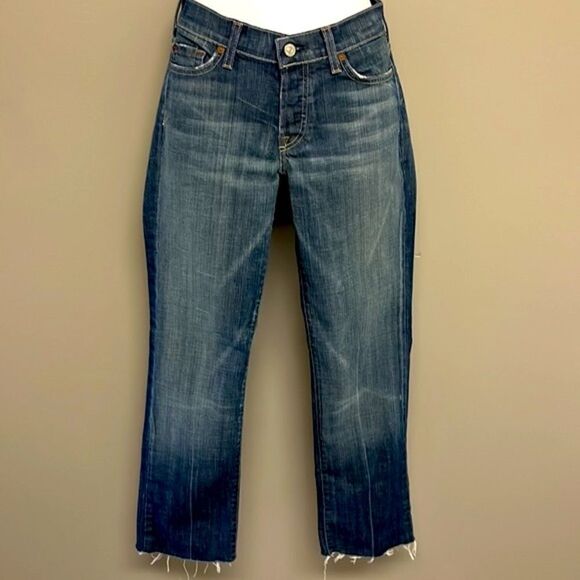 7 for all of Mankind Distressed and Frayed Boycut Button Fly Jeans- Size 27 - Picture 1 of 16